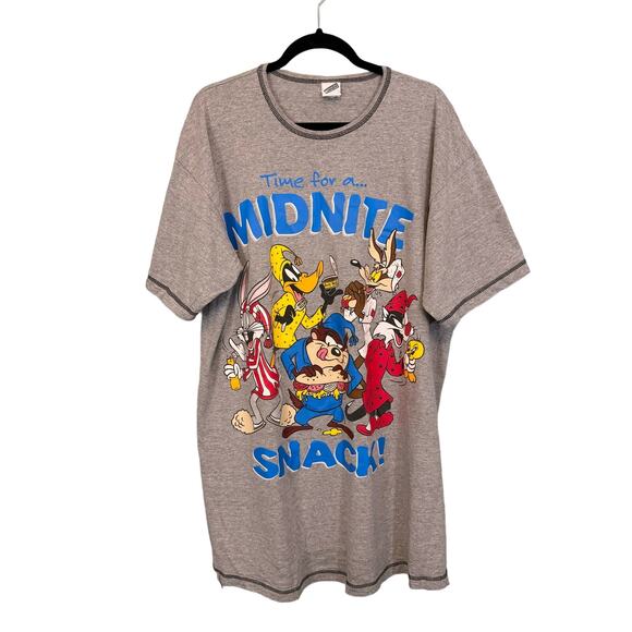 VINTAGE Warner Bros Sleepwear Women Gray Midnite Snack Looney Tunes Short Sleeve - Picture 1 of 7